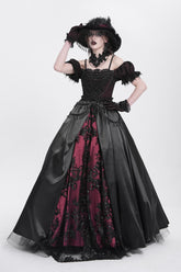 Black/Red Off Shoulder Embroidery Stitching Lace Women's Gothic Dress